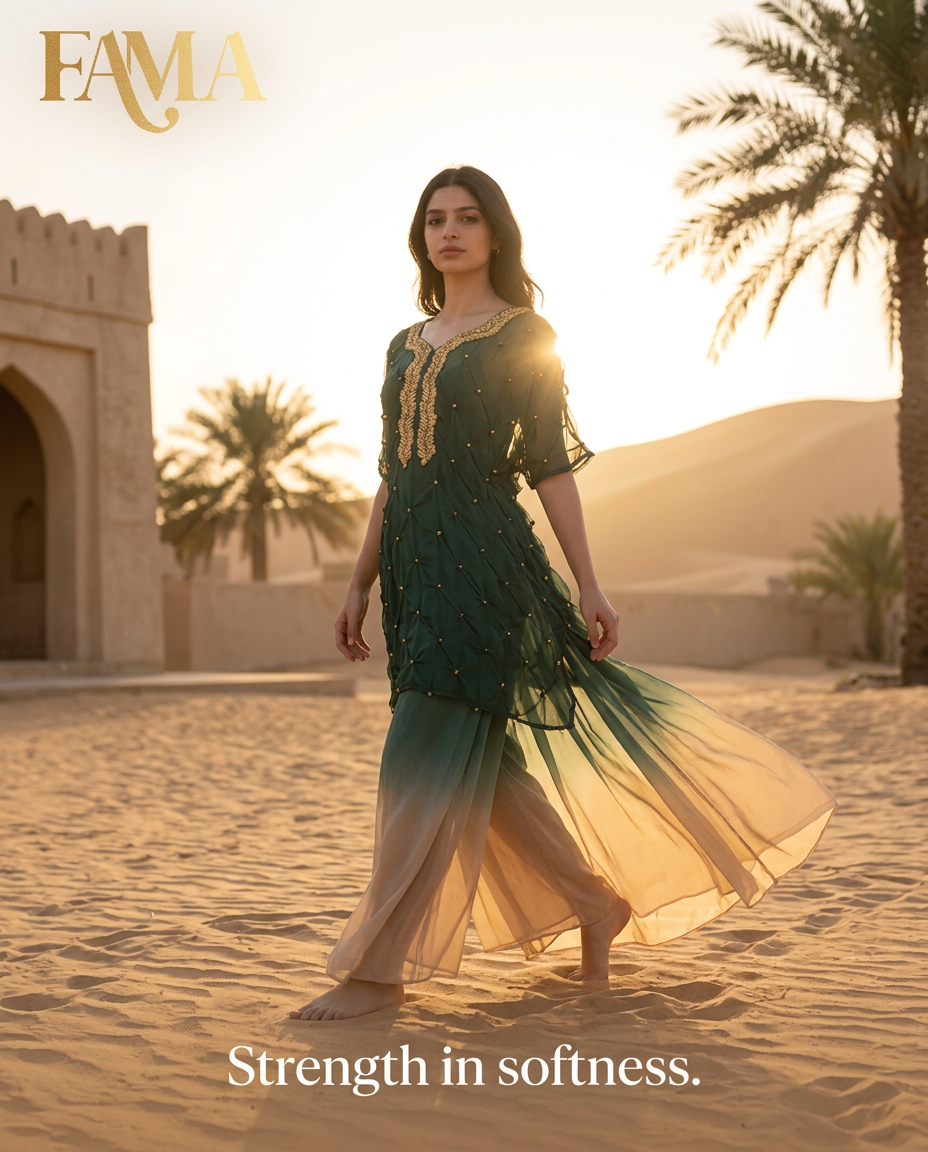 E3-11_GREEN_ES Emerald Ombre Layered Kaftan with Textured Detailing