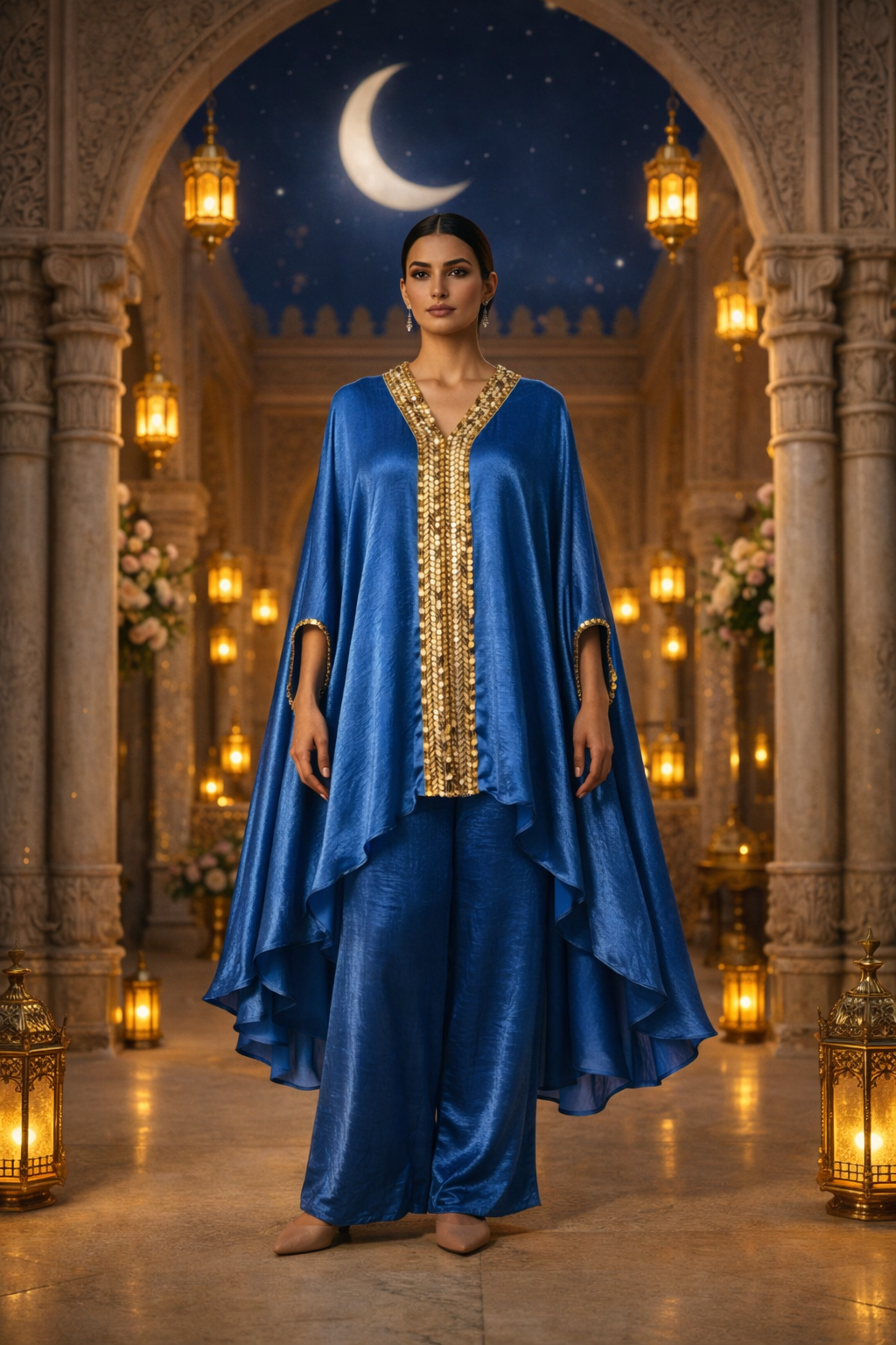 E4-12_BLUE_ES Royal Blue Embroidered Kaftan