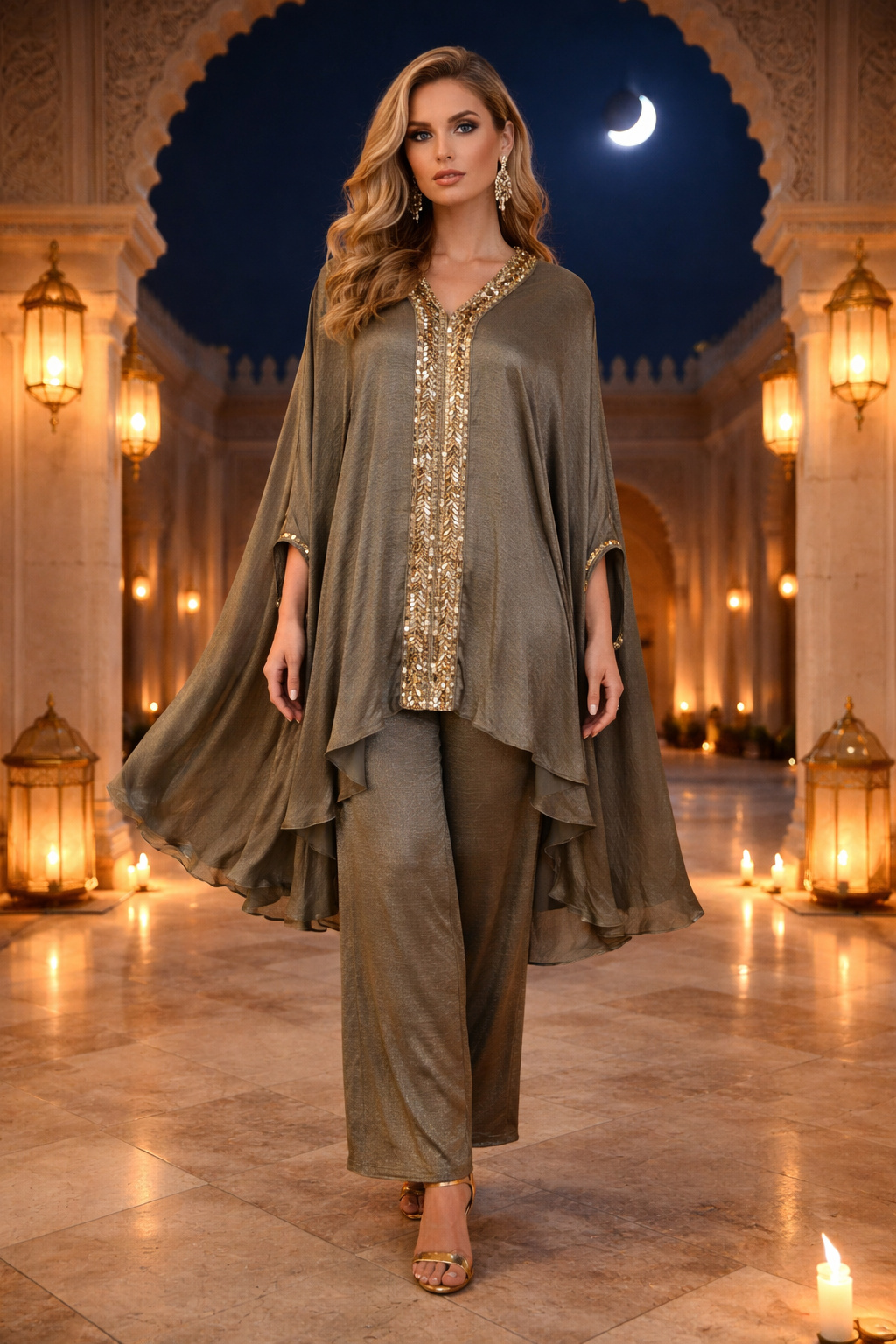 E4-12_BROWN_ES Earth Brown Embroidered Kaftan