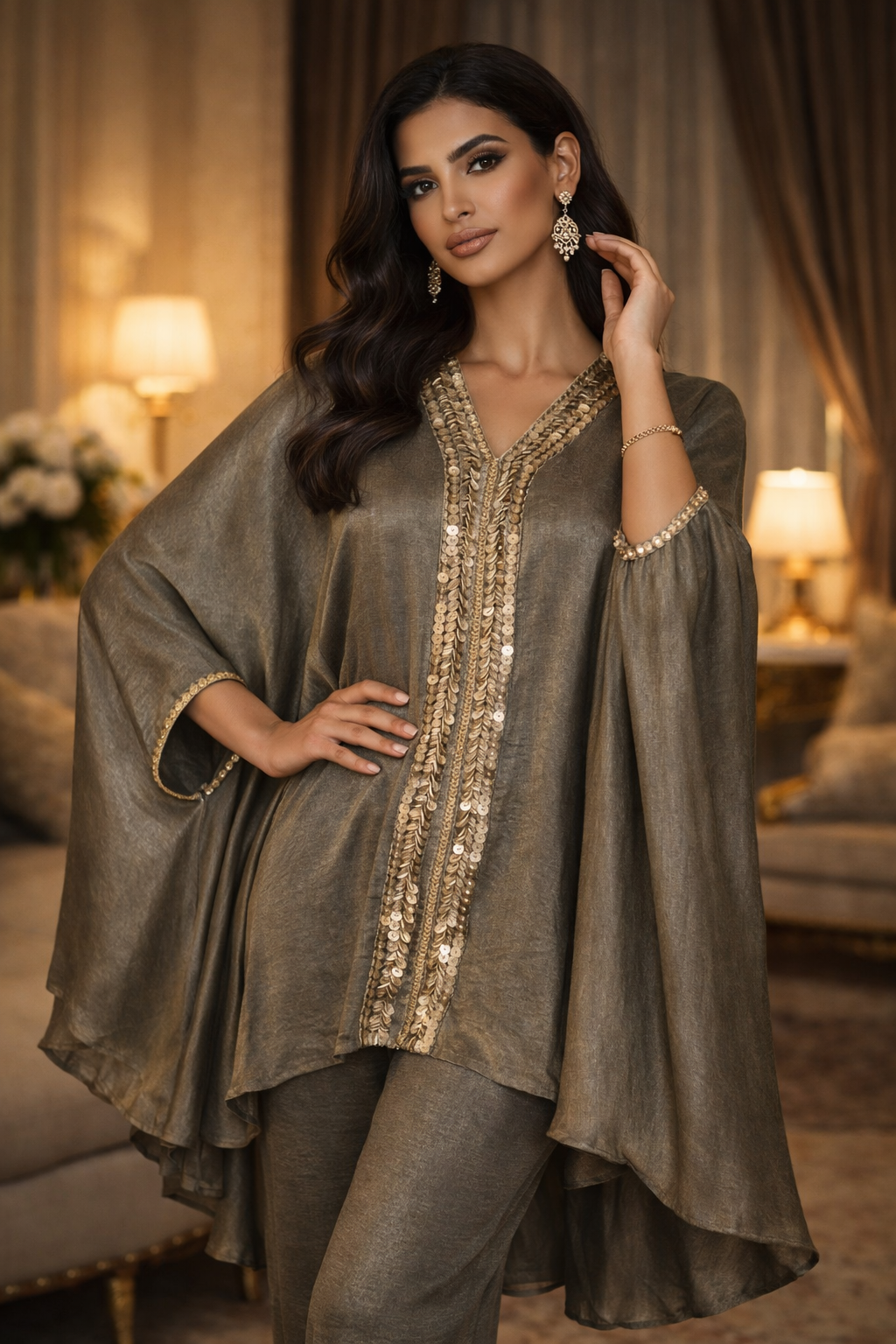 E4-12_BROWN_ES Earth Brown Embroidered Kaftan