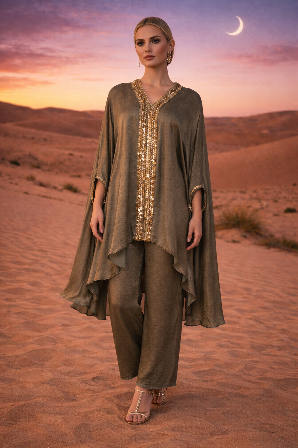 E4-12_BROWN_ES Earth Brown Embroidered Kaftan