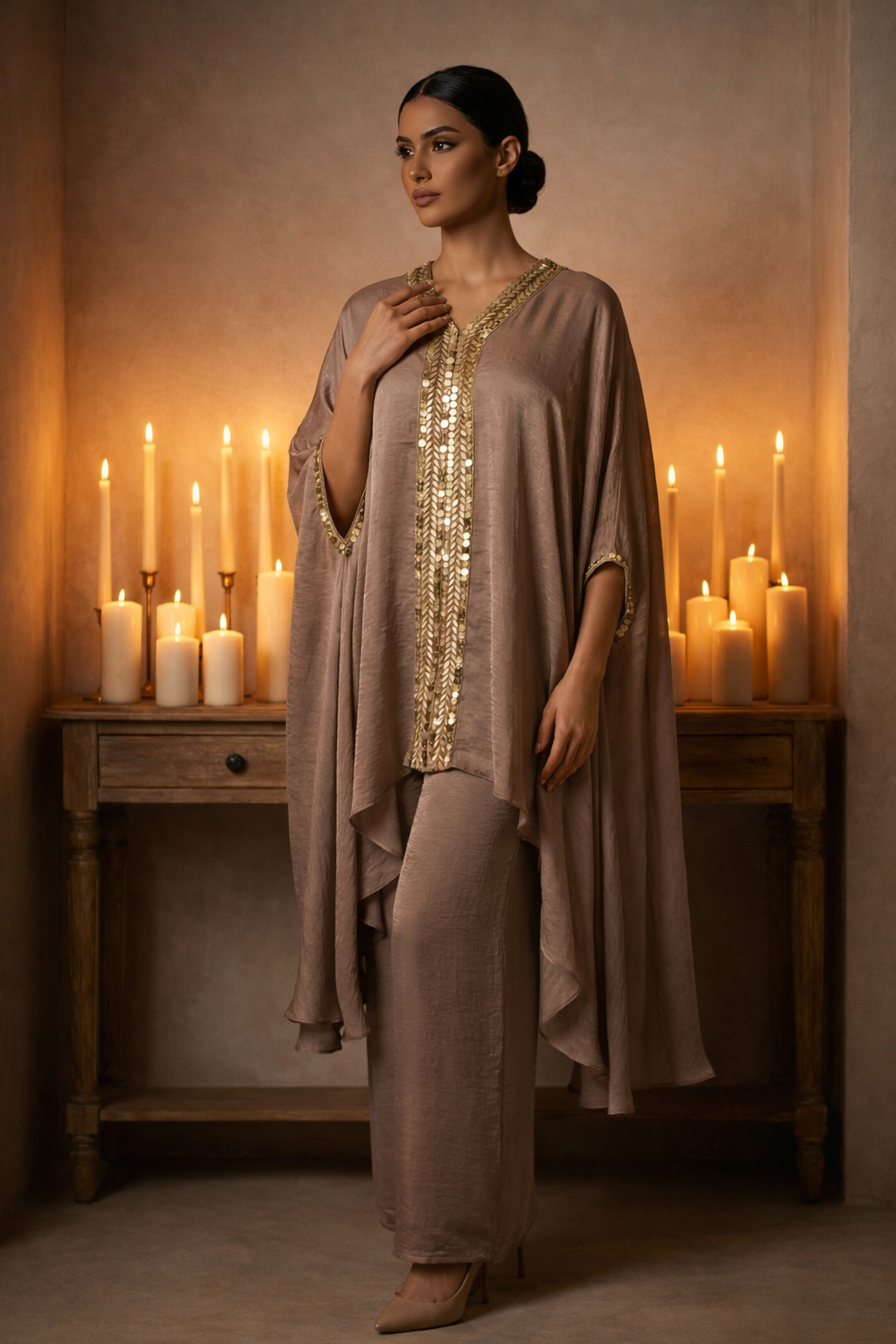 E4-12_BROWN_ES Earth Brown Embroidered Kaftan