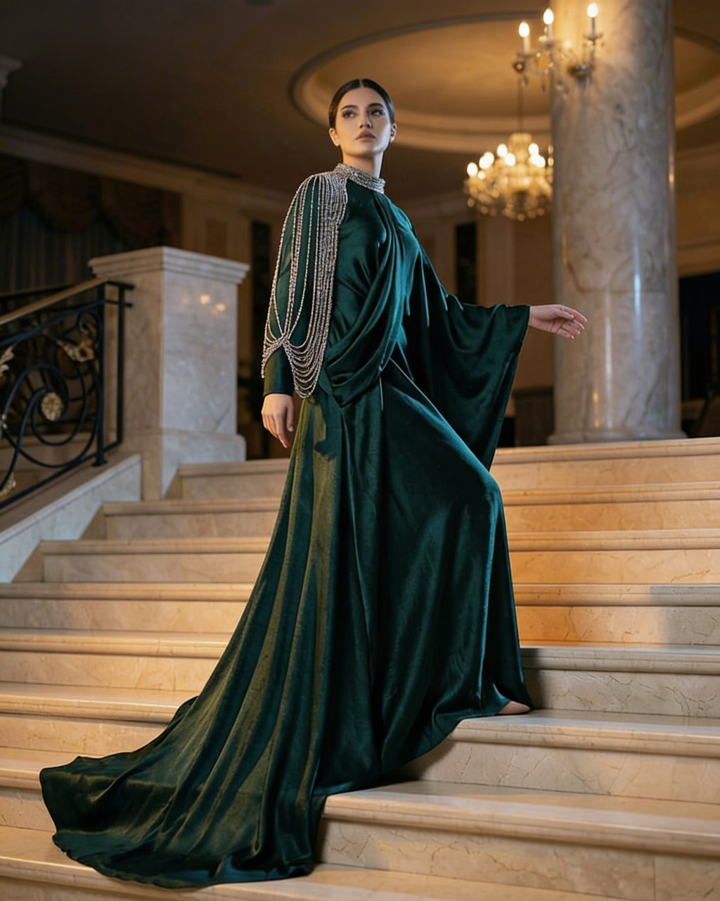 E4-14_GREEN_ES Deep Green Layered Kaftan
