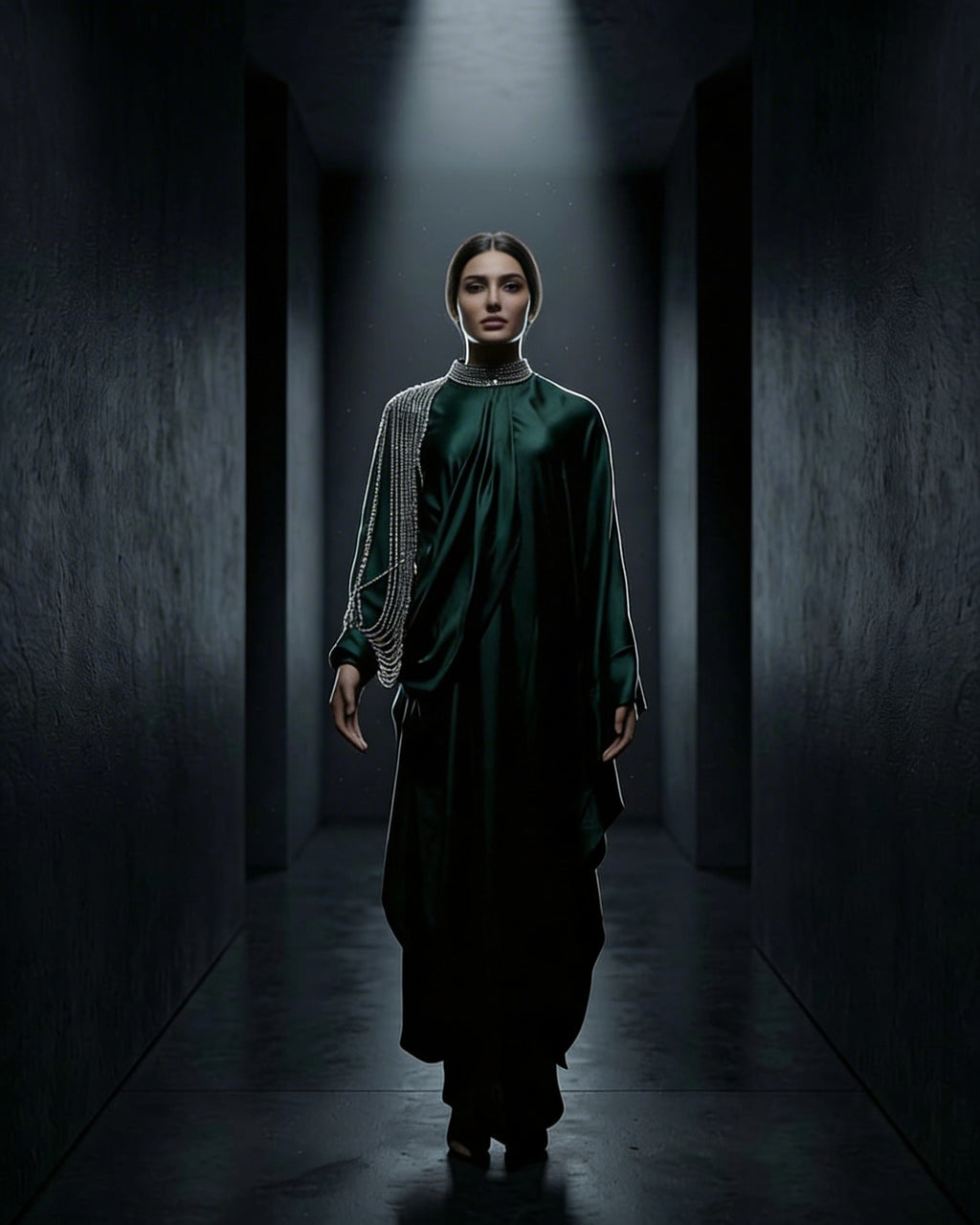 E4-14_GREEN_ES Deep Green Layered Kaftan