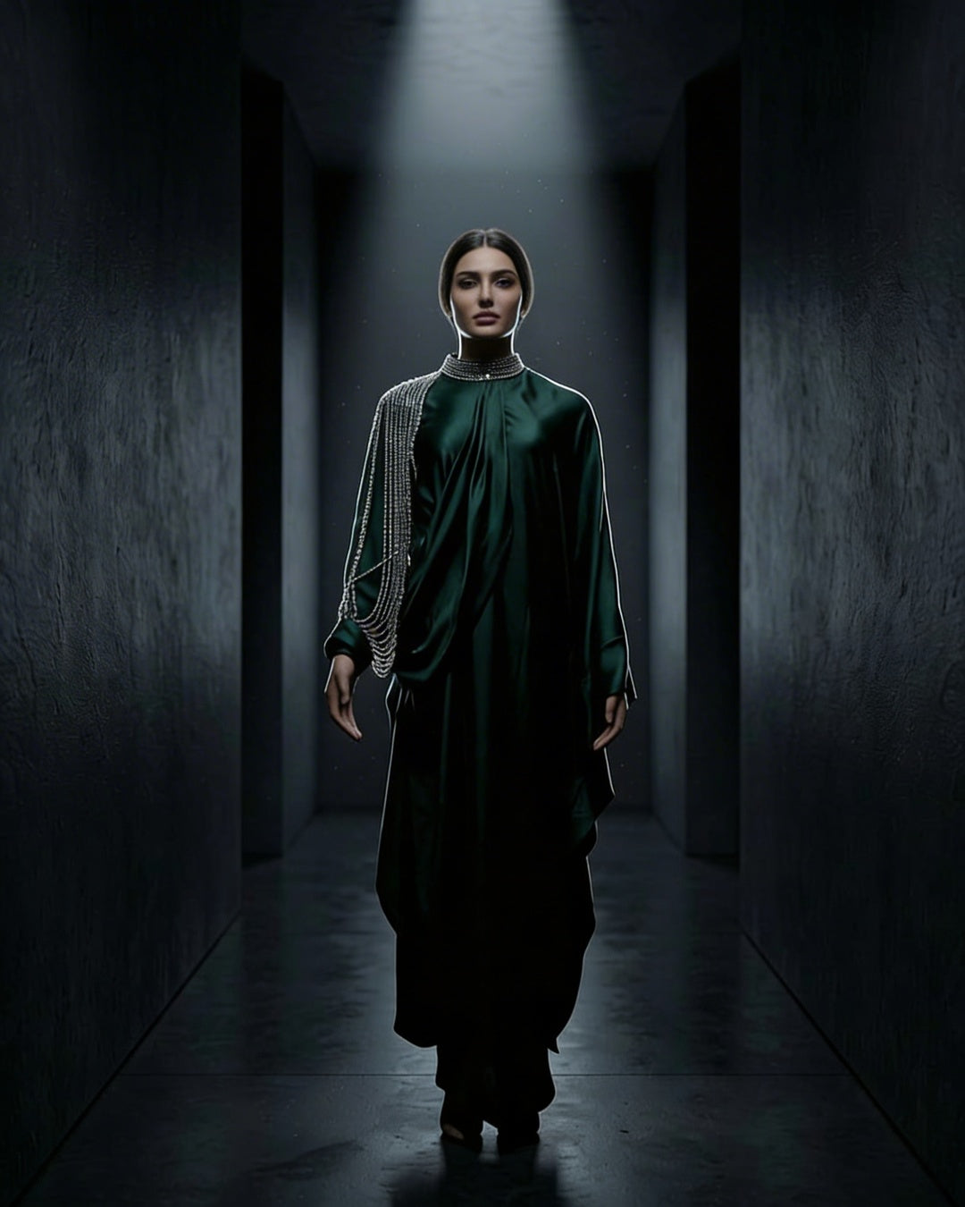 E4-14_GREEN_ES Deep Green Layered Kaftan