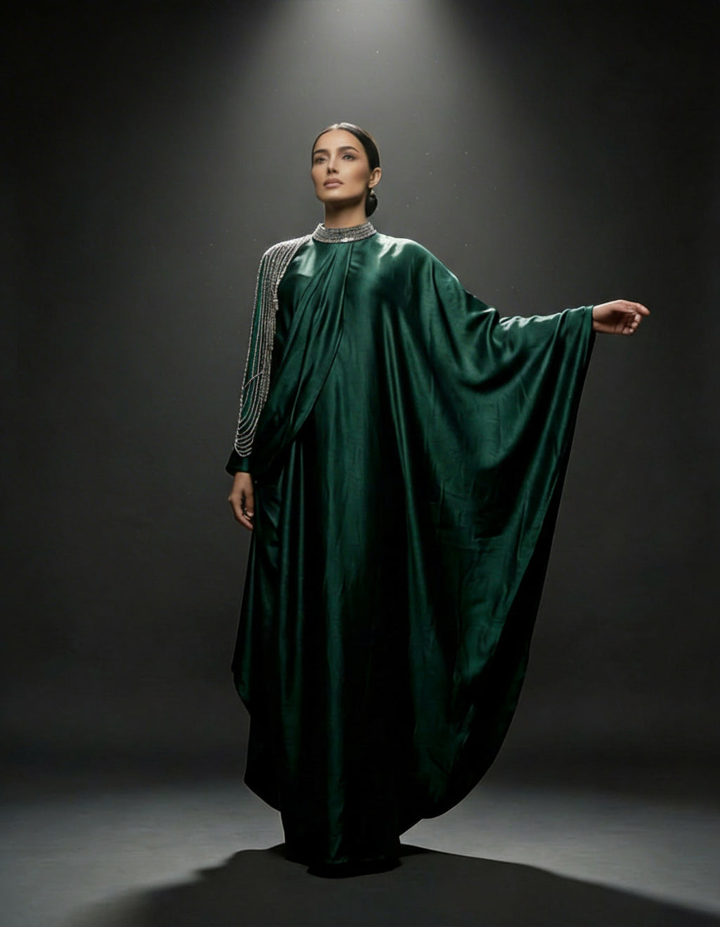 E4-14_GREEN_ES Deep Green Layered Kaftan