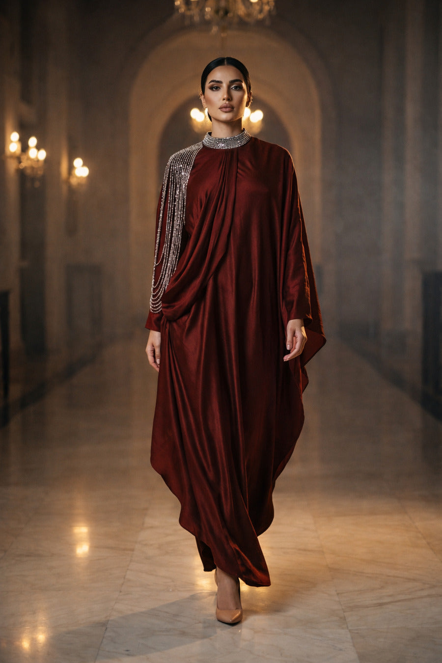 E4-14_RED_ES Crimson Layered Kaftan
