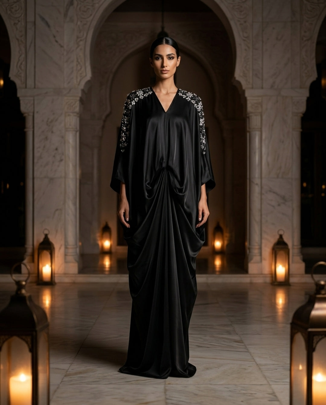 E4-15_BLACK Black Embellished Kaftan
