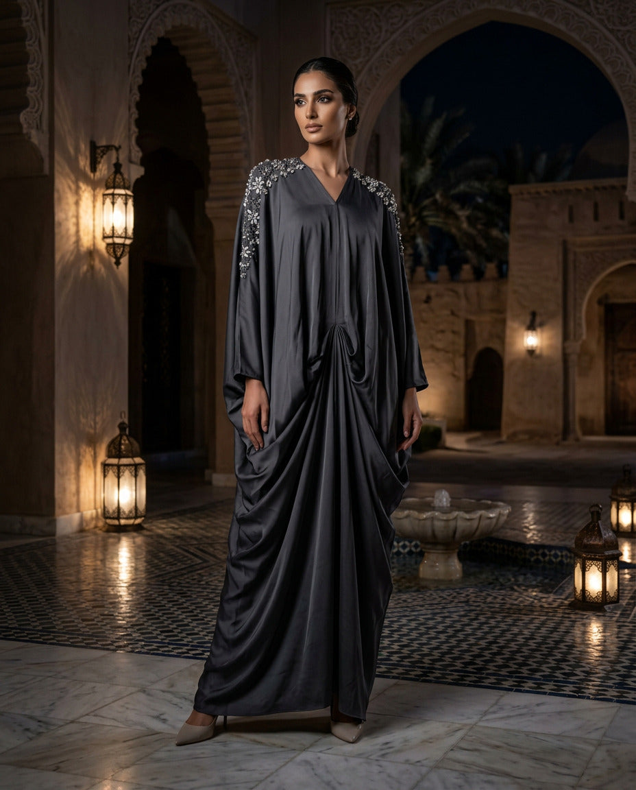 E4-15_BLACK Black Embellished Kaftan