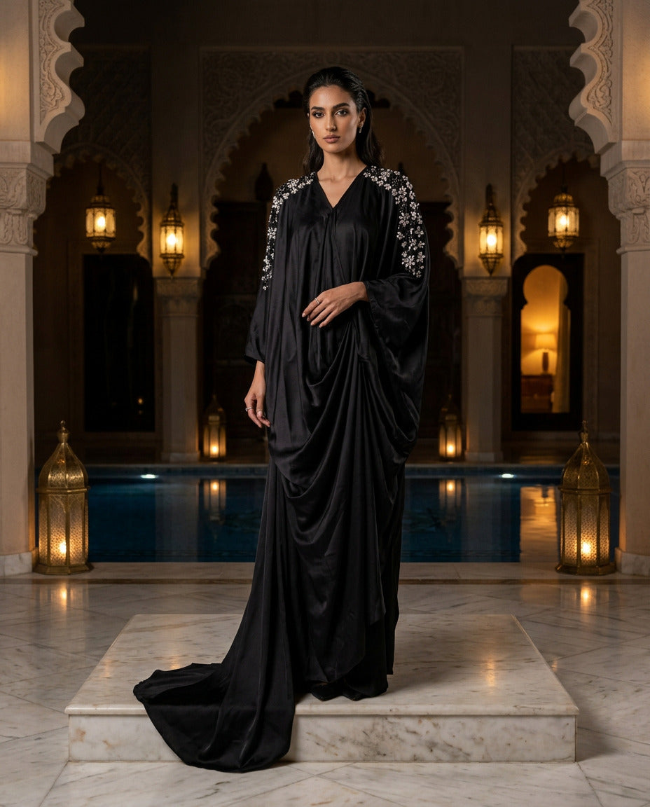E4-15_BLACK Black Embellished Kaftan