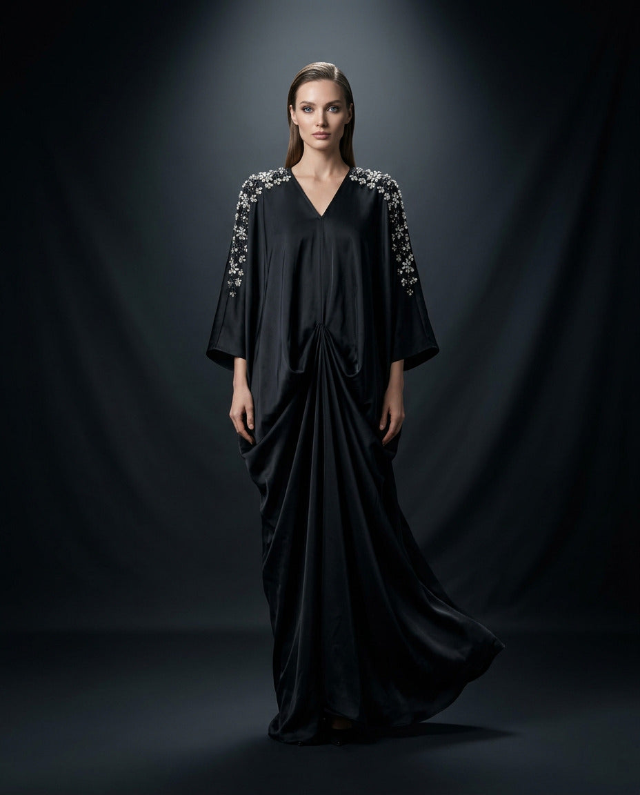 E4-15_BLACK Black Embellished Kaftan