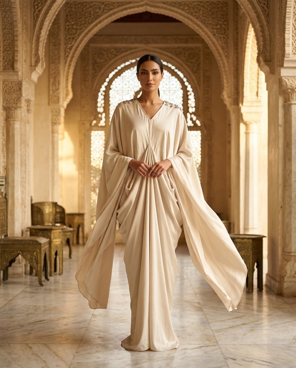 E4-15_CREAM_ES Ivory Cream Flowing Kaftan