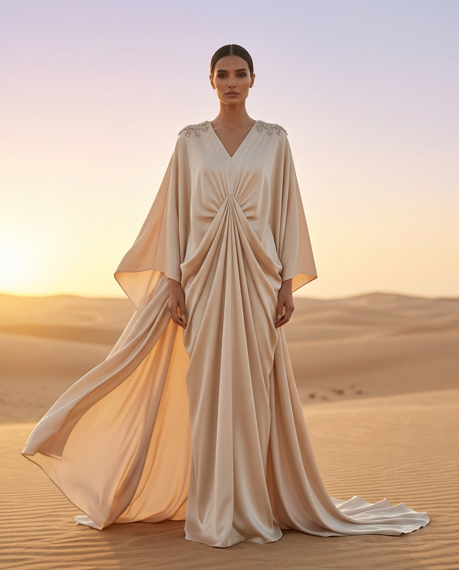 E4-15_CREAM_ES Ivory Cream Flowing Kaftan