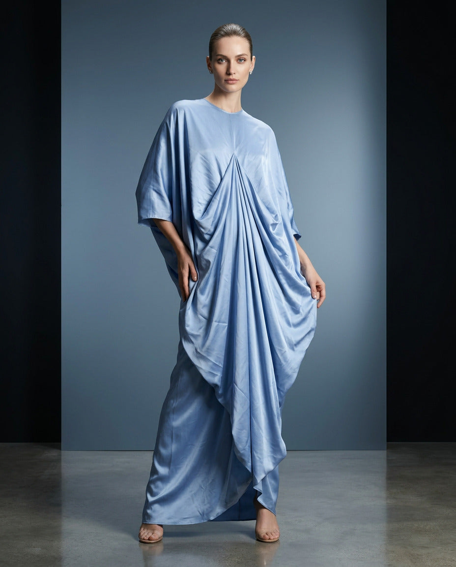 E4-15_LT BLUE_ES Powder Blue Draped Kaftan