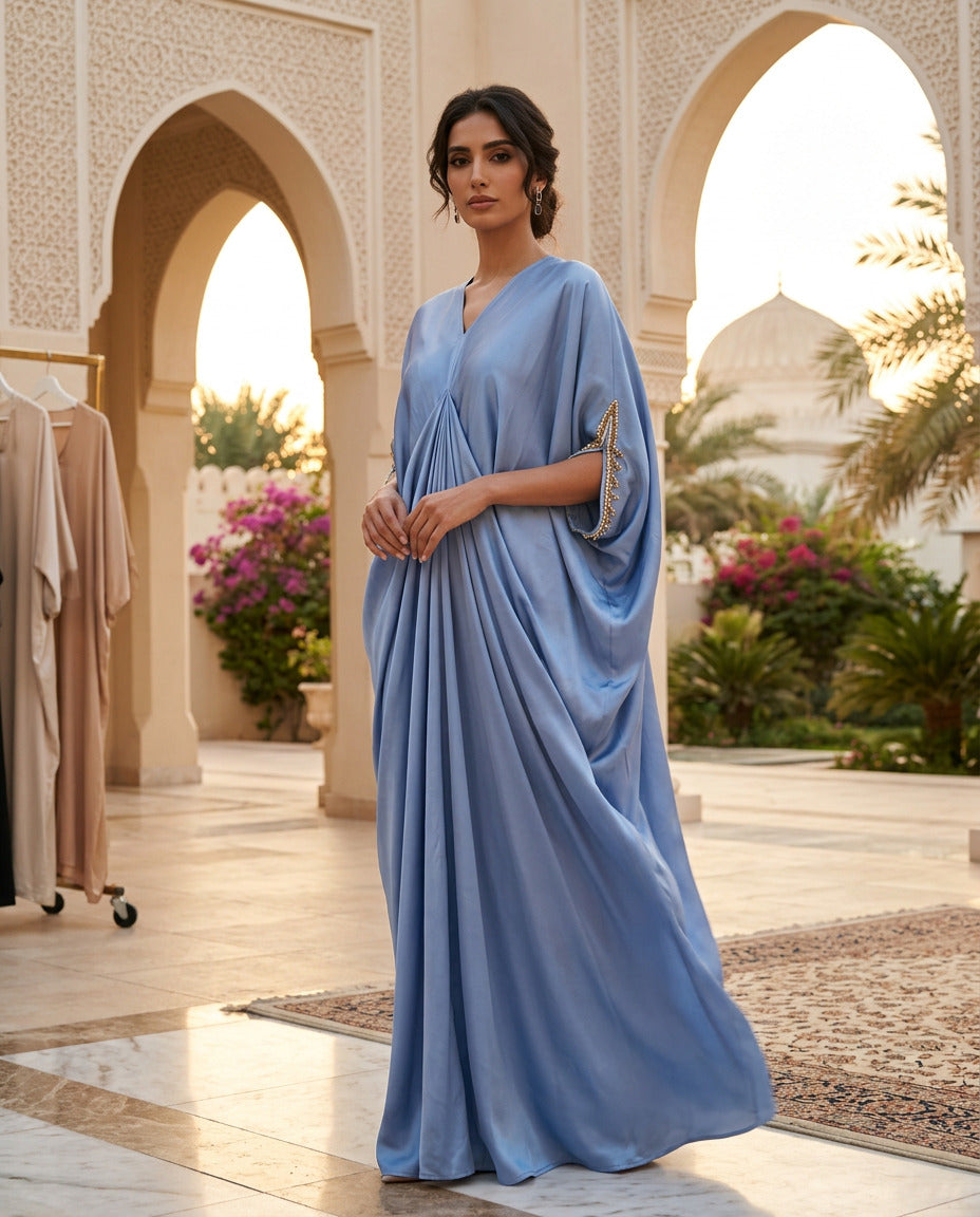 E4-15_LT BLUE_ES Powder Blue Draped Kaftan