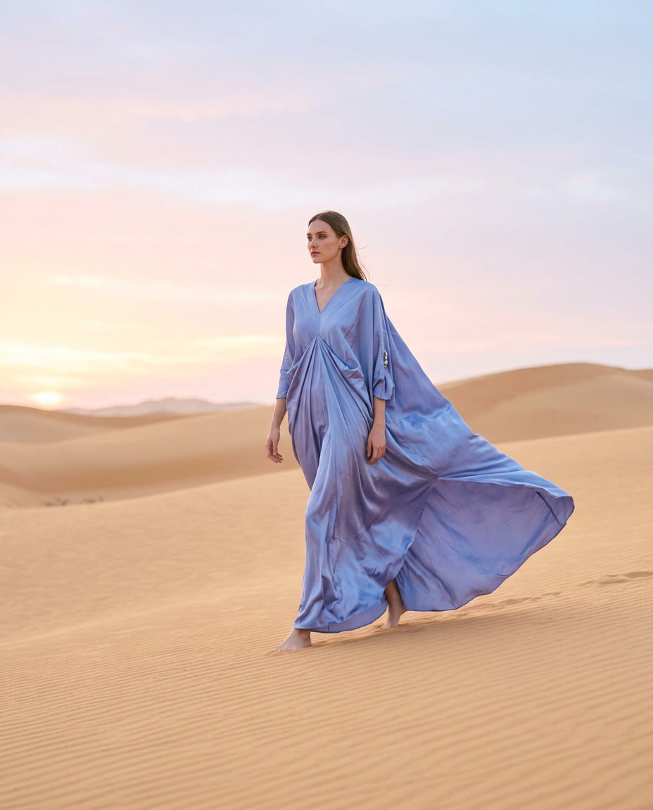 E4-15_LT BLUE_ES Powder Blue Draped Kaftan