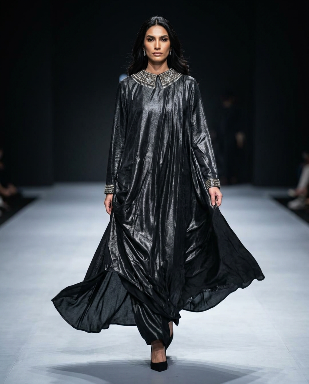 E4-16_BLACK_ES Black Structured Kaftan Dress