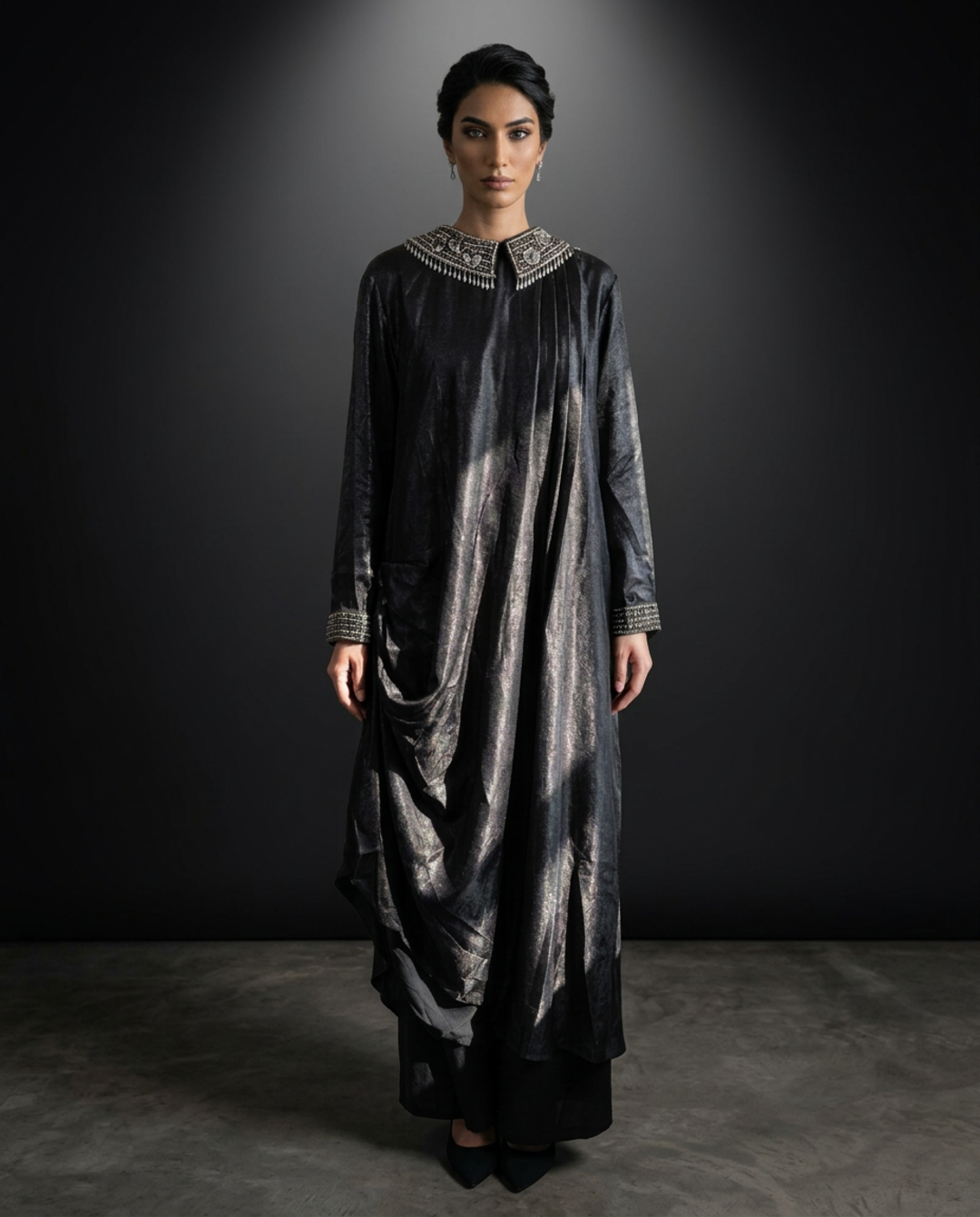 E4-16_BLACK_ES Black Structured Kaftan Dress
