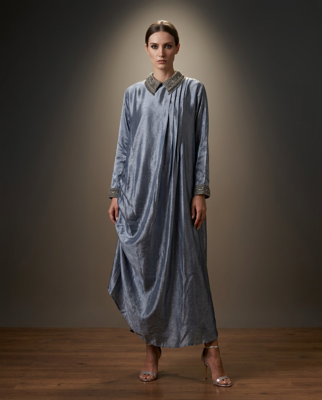 E4-16_GREY_ES Soft Grey Draped Kaftan