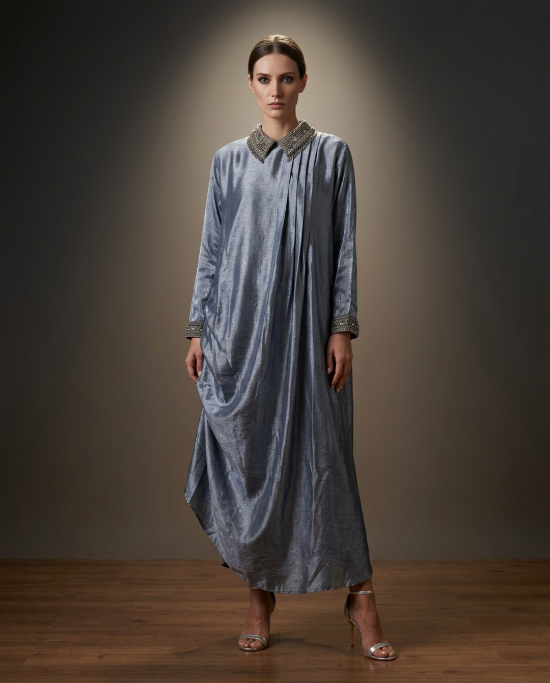 E4-16_GREY_ES Soft Grey Draped Kaftan