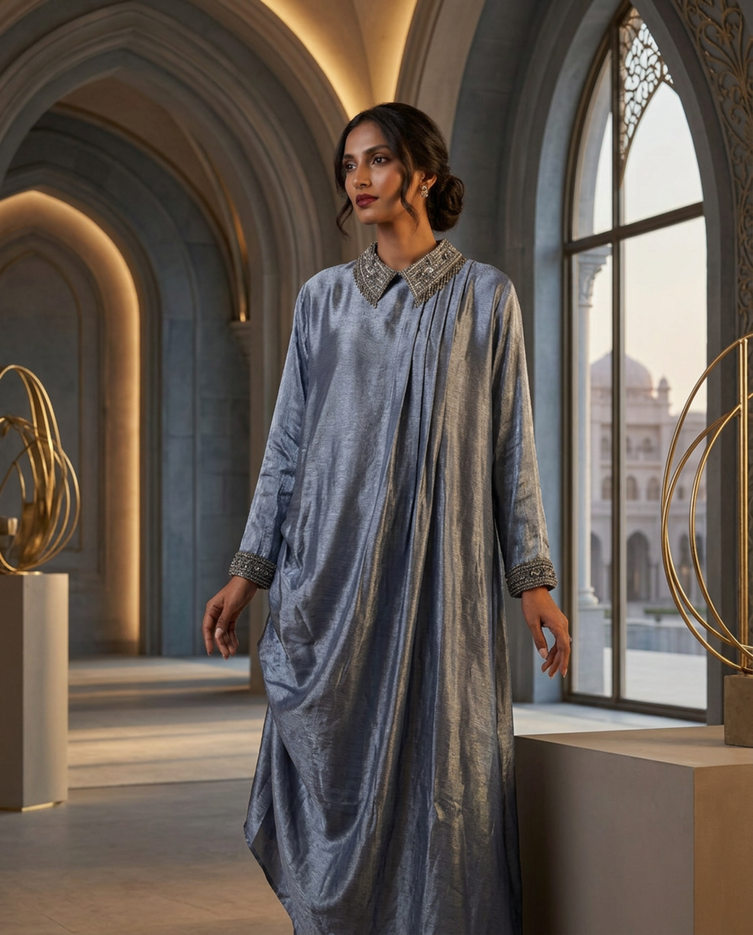 E4-16_GREY_ES Soft Grey Draped Kaftan