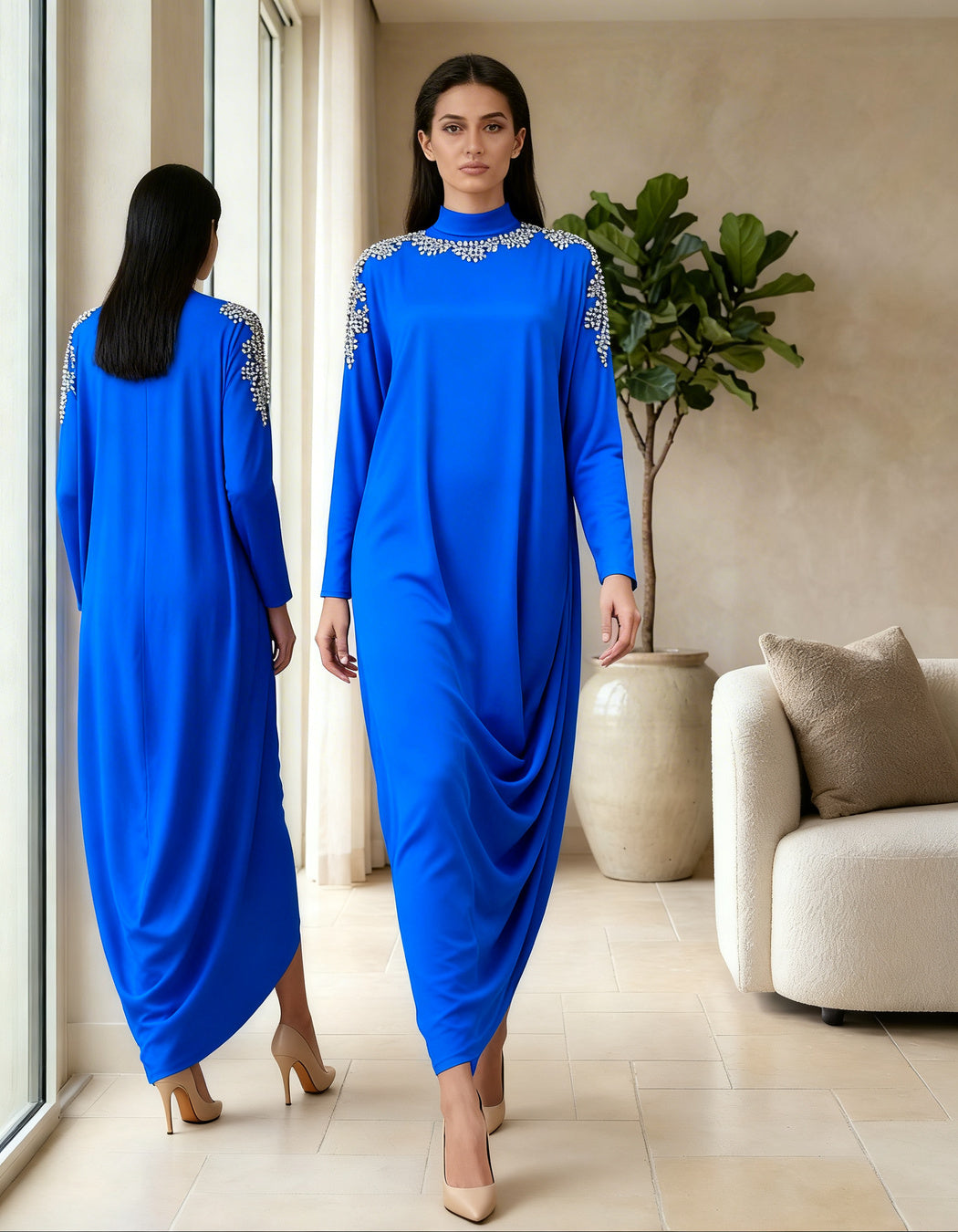 E4-17_BLUE_ES Sand Beige Elegant Kaftan