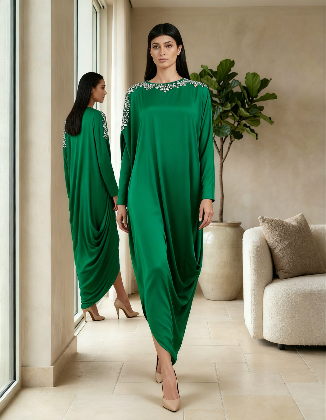 E4-17_GREEN_ES Emerald Green Flow Kaftan