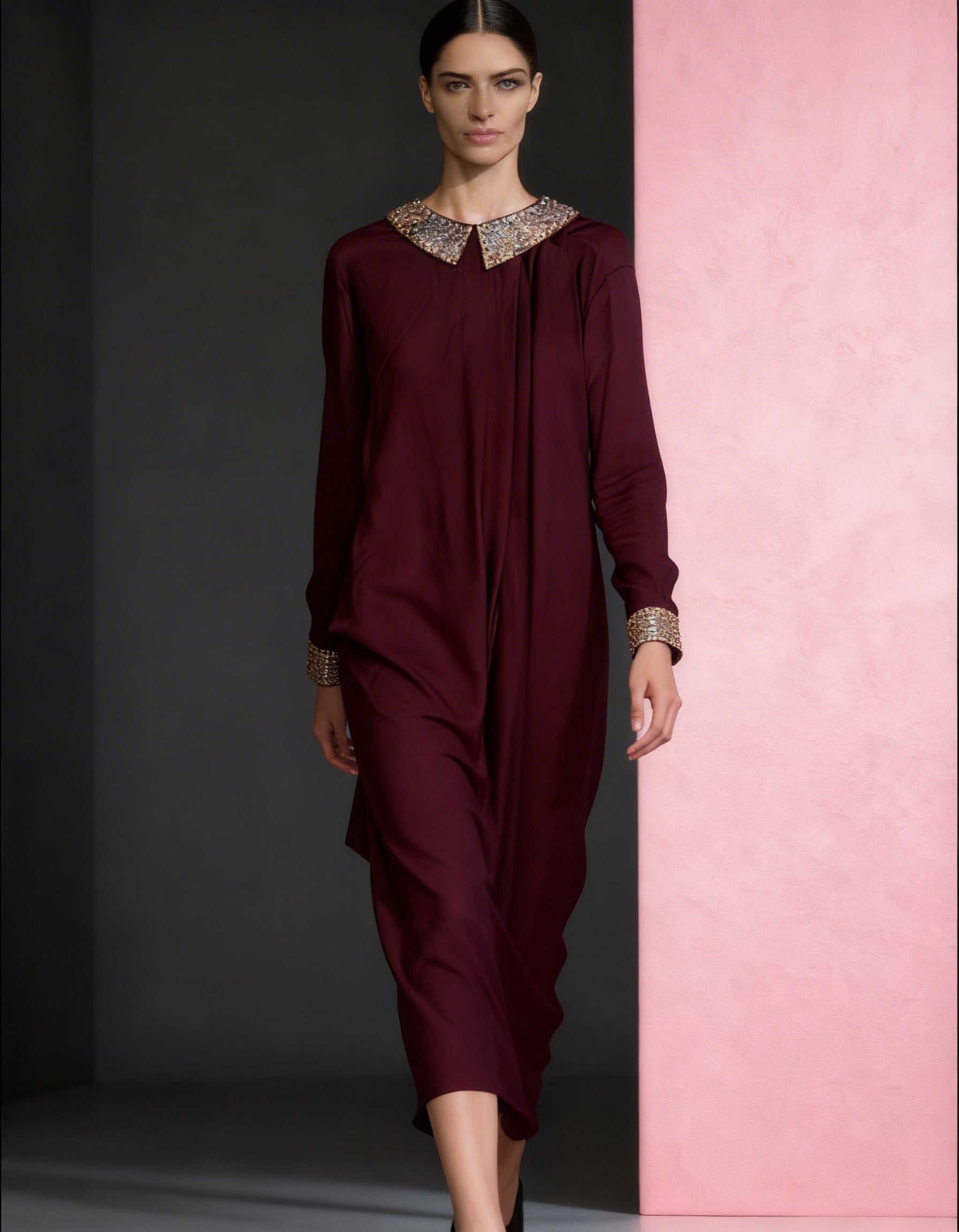 E4-3_BROWN_ES Espresso Brown Tailored Kaftan