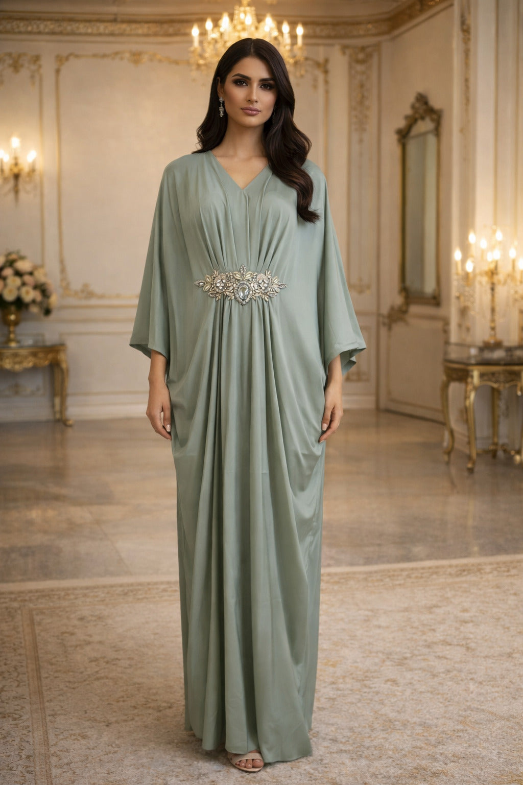 E4-1_TEIL_EA Teal Minimal Luxe Kaftan