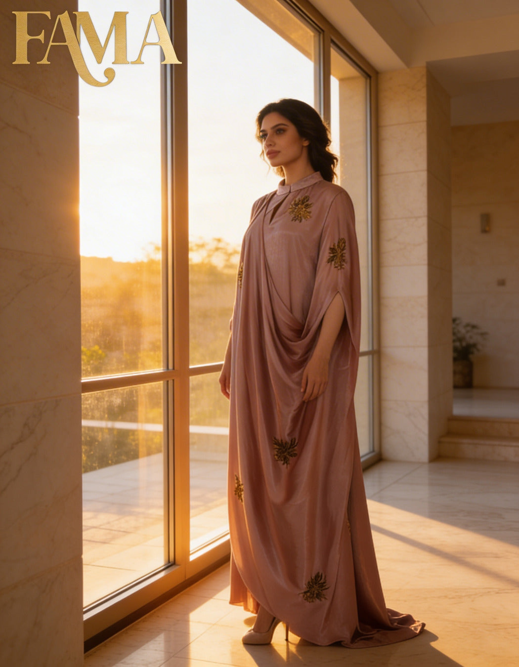 E4-2_PINK_ES Rose Pink Draped Luxe Kaftan