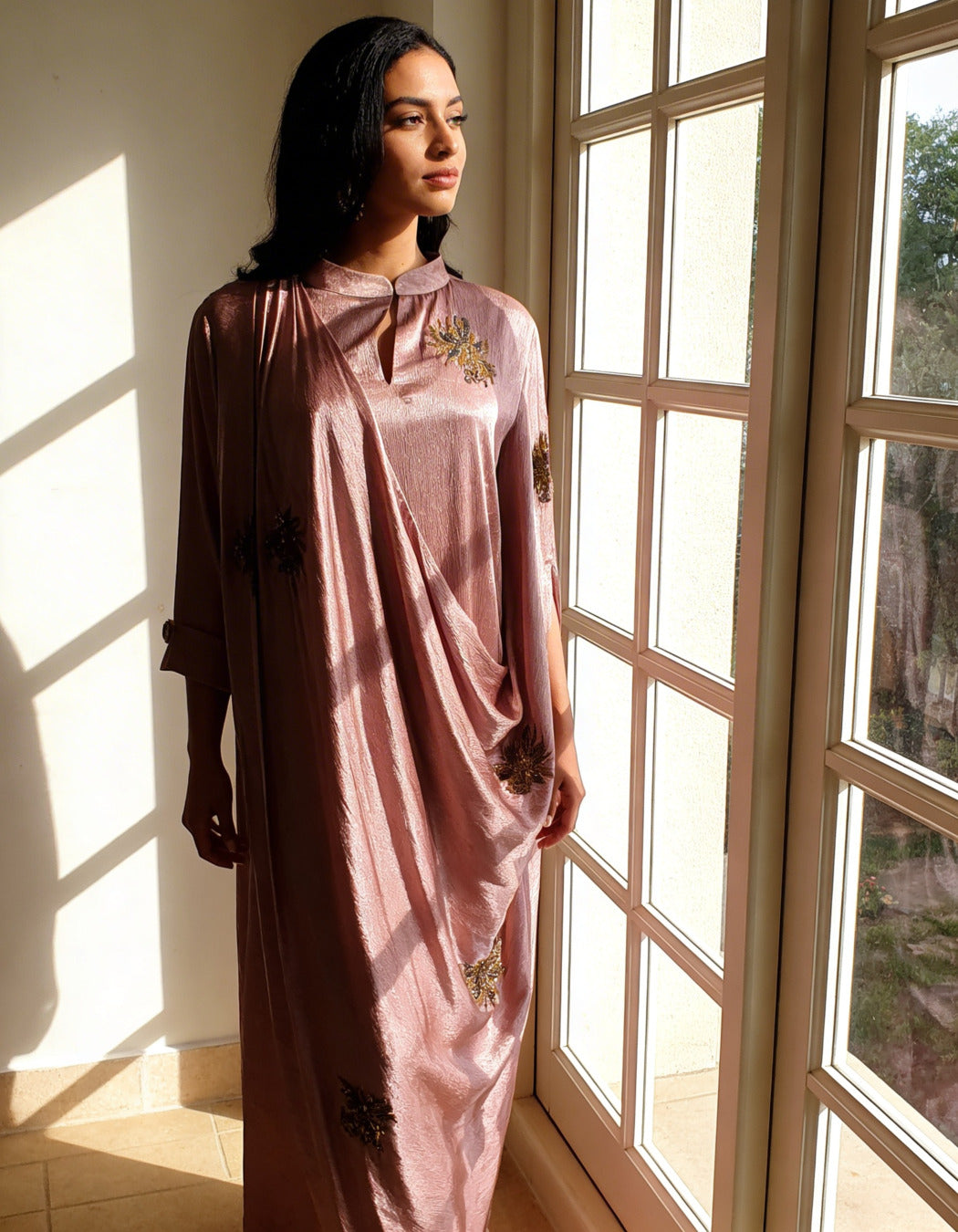 E4-2_PINK_ES Rose Pink Draped Luxe Kaftan