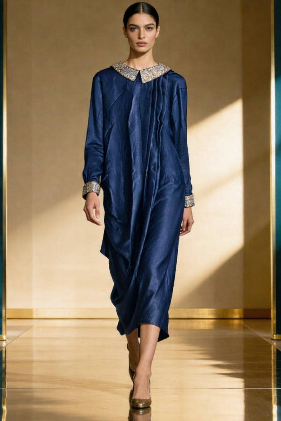 E4-3_BLUE_ES  Deep Blue Tailored Kaftan