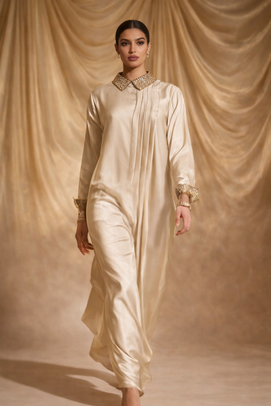 E4-3_CREAM_ES Ivory Cream Tailored Kaftan