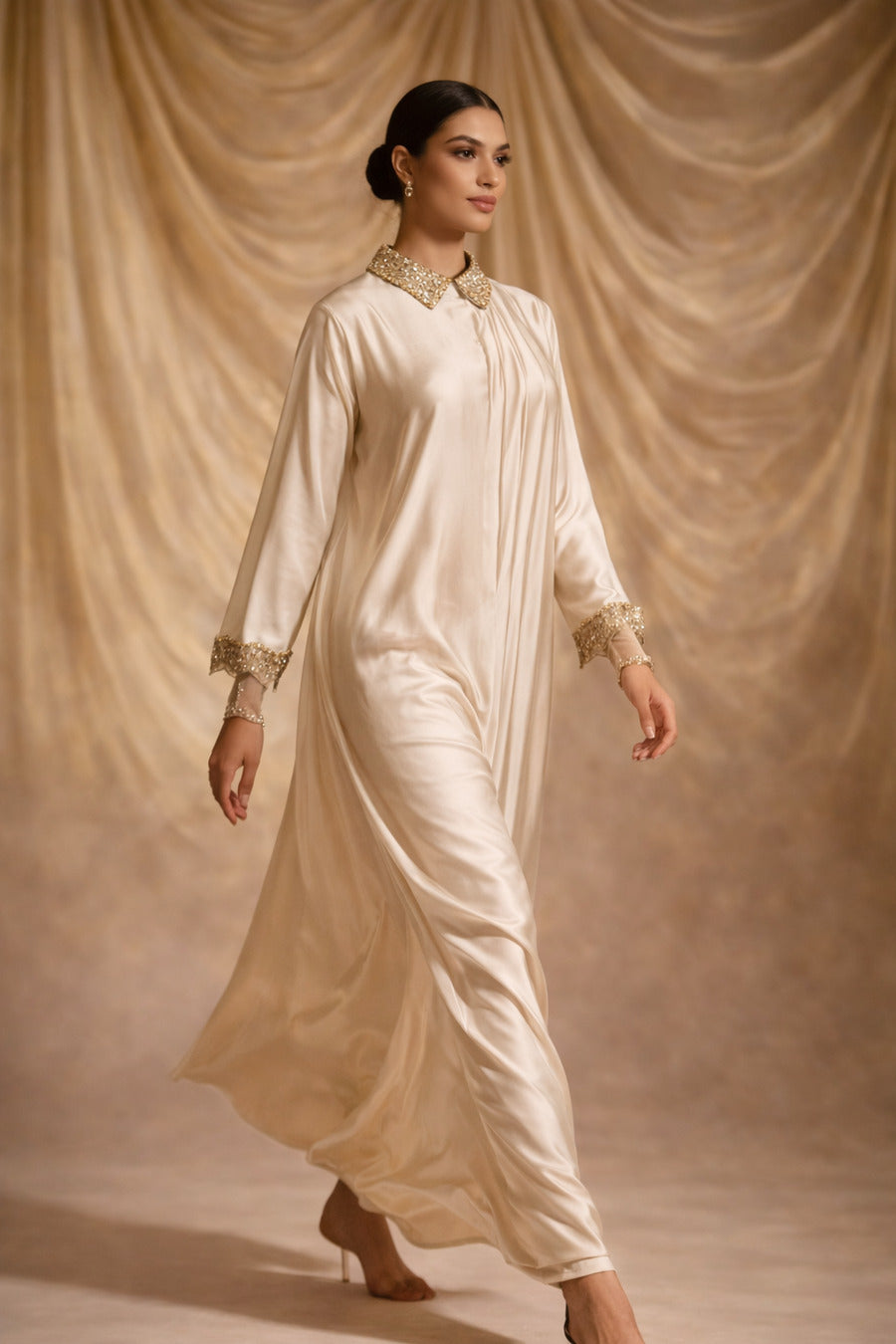 E4-3_CREAM_ES Ivory Cream Tailored Kaftan