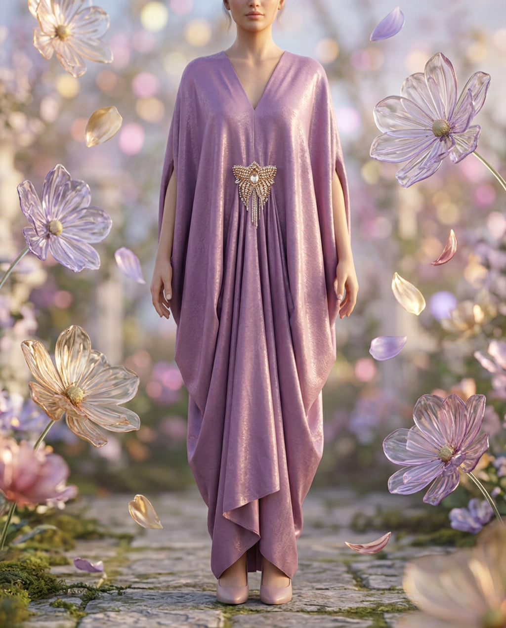 E4-4_PINK_ES Rose Pink Draped Kaftan