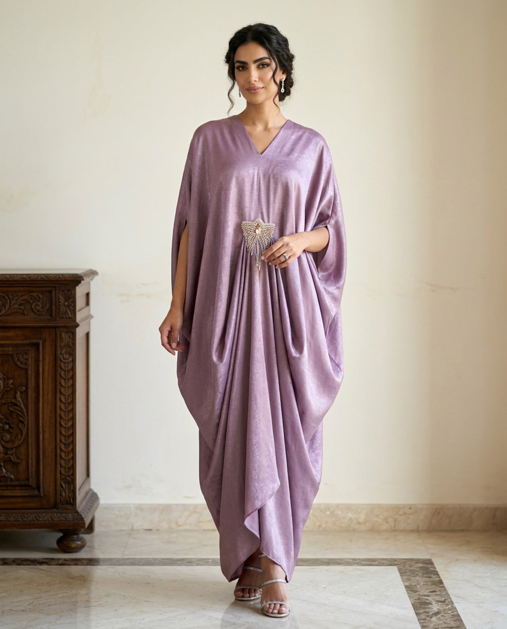 E4-4_PINK_ES Rose Pink Draped Kaftan
