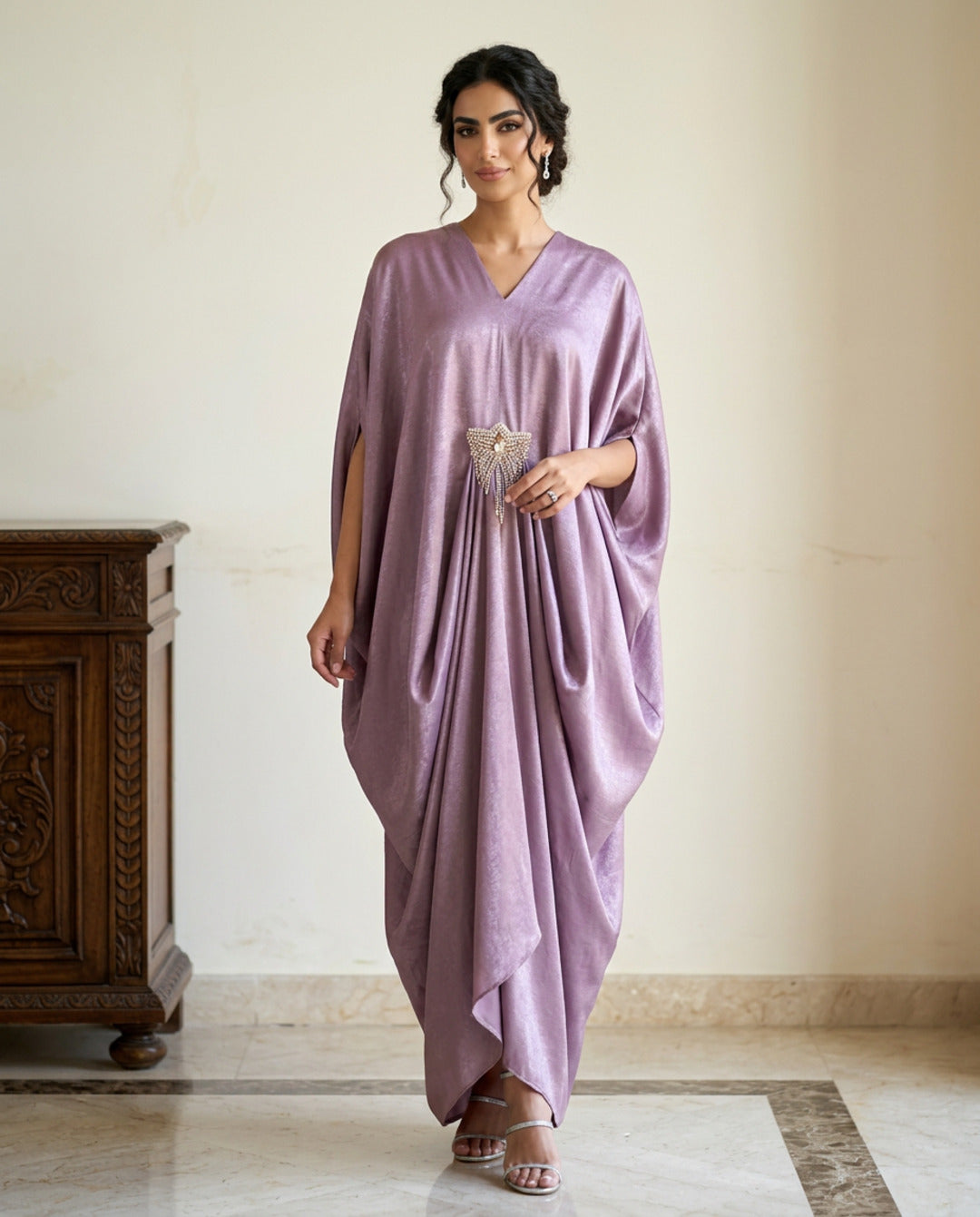 E4-4_PINK_ES Rose Pink Draped Kaftan
