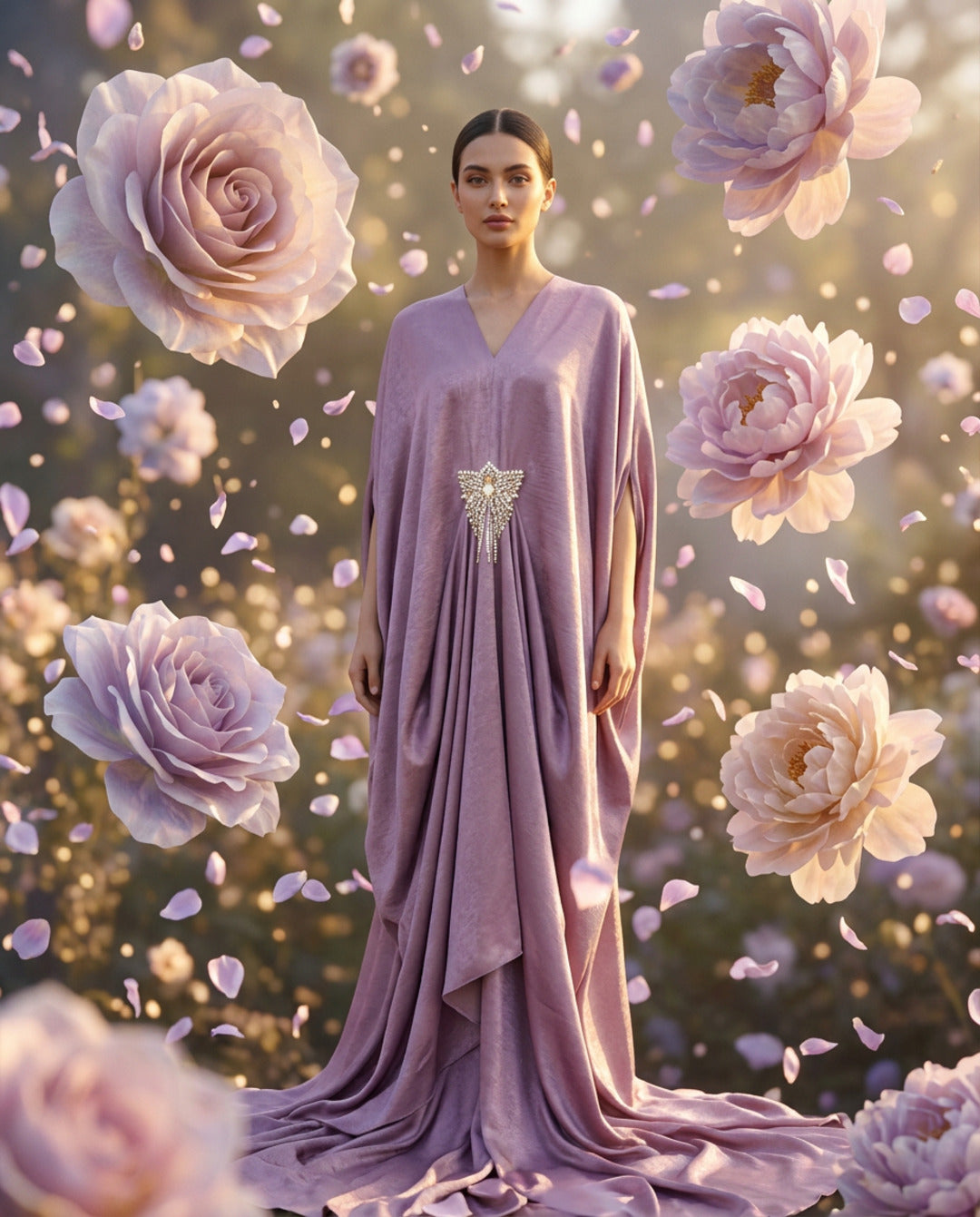 E4-4_PINK_ES Rose Pink Draped Kaftan