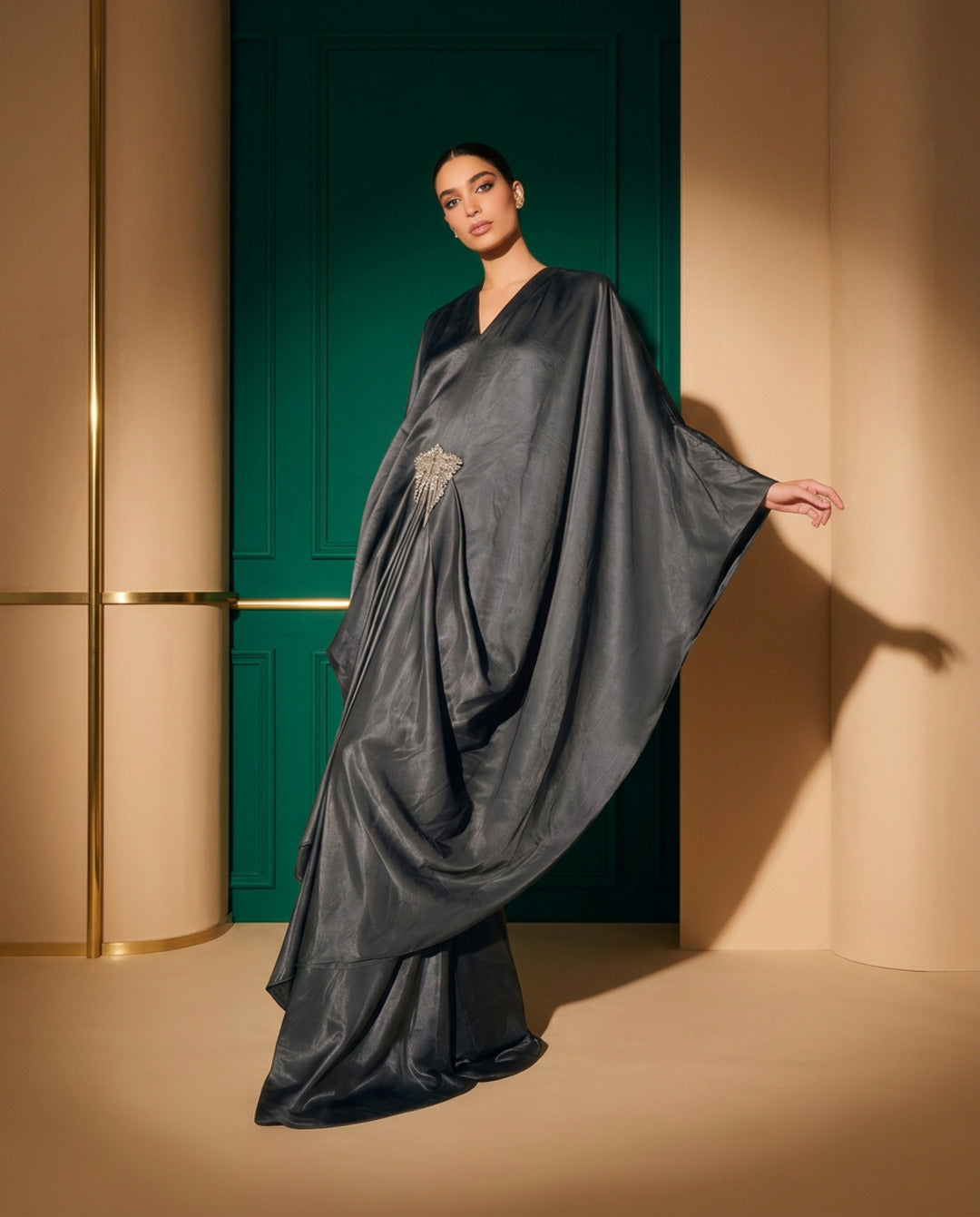 E4-4_TEAL_ES Teal Draped Statement Kaftan