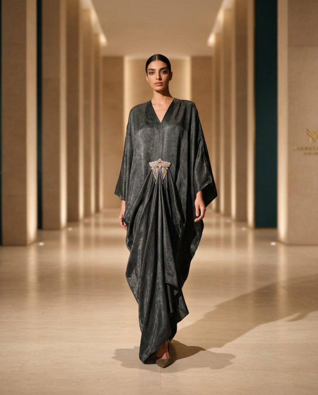 E4-4_TEAL_ES Teal Draped Statement Kaftan