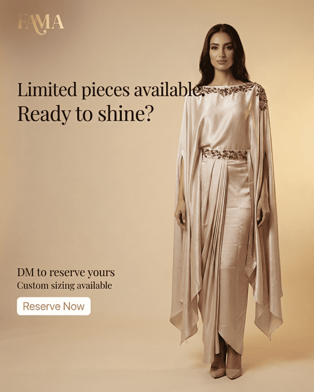 E4-6 Champagne Silk Drape Cape Set