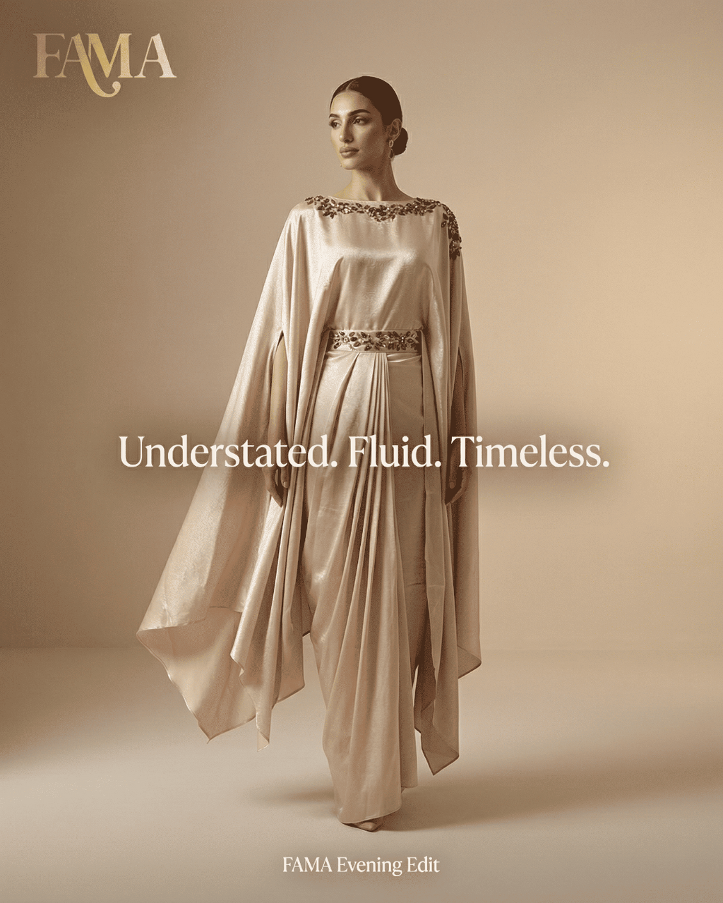 E4-6 Champagne Silk Drape Cape Set