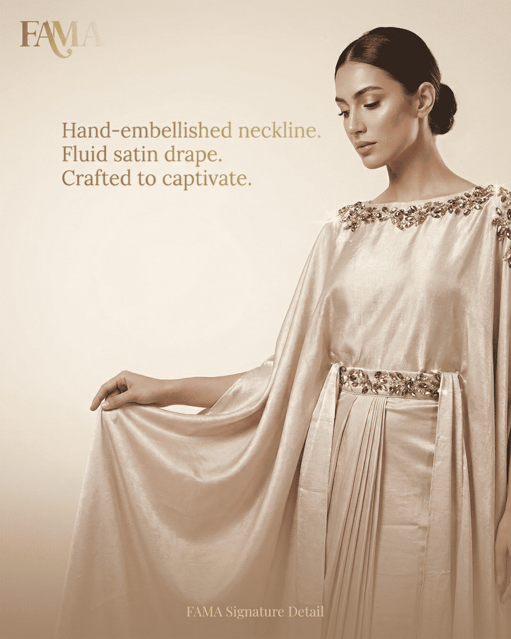 E4-6 Champagne Silk Drape Cape Set