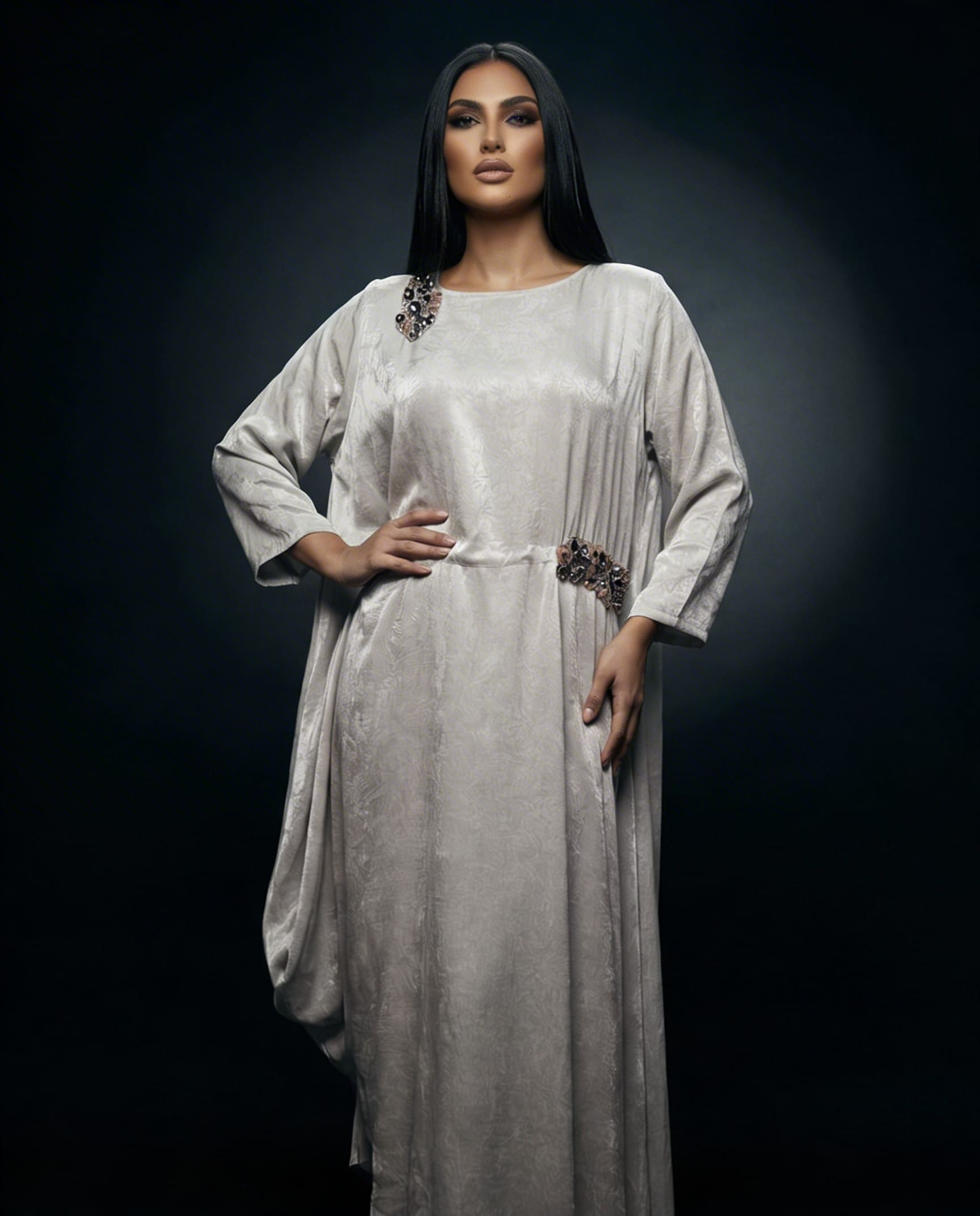 E4-7_GREY_ES Champagne Silk Flowing Kaftan