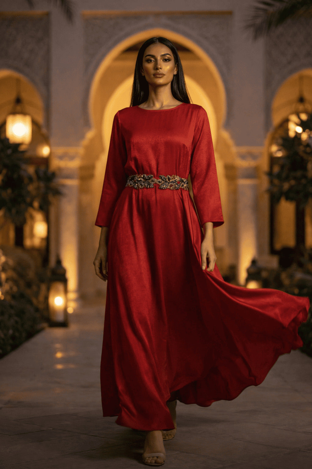 E4-7_RED_ES Crimson Red Minimal Kaftan