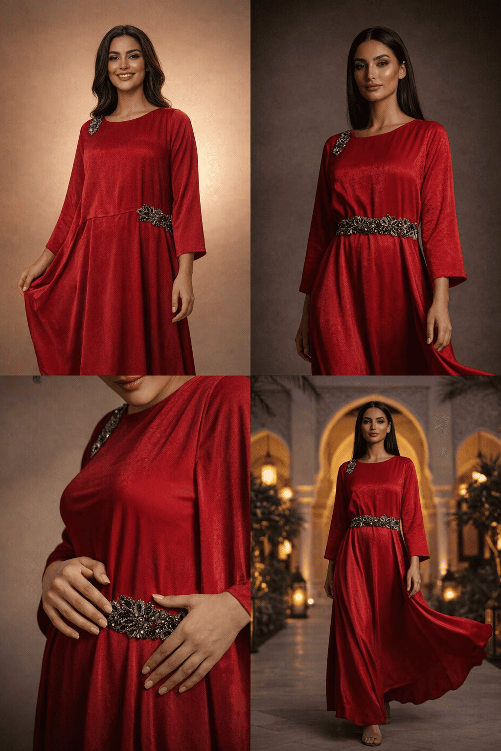 E4-7_RED_ES Crimson Red Minimal Kaftan