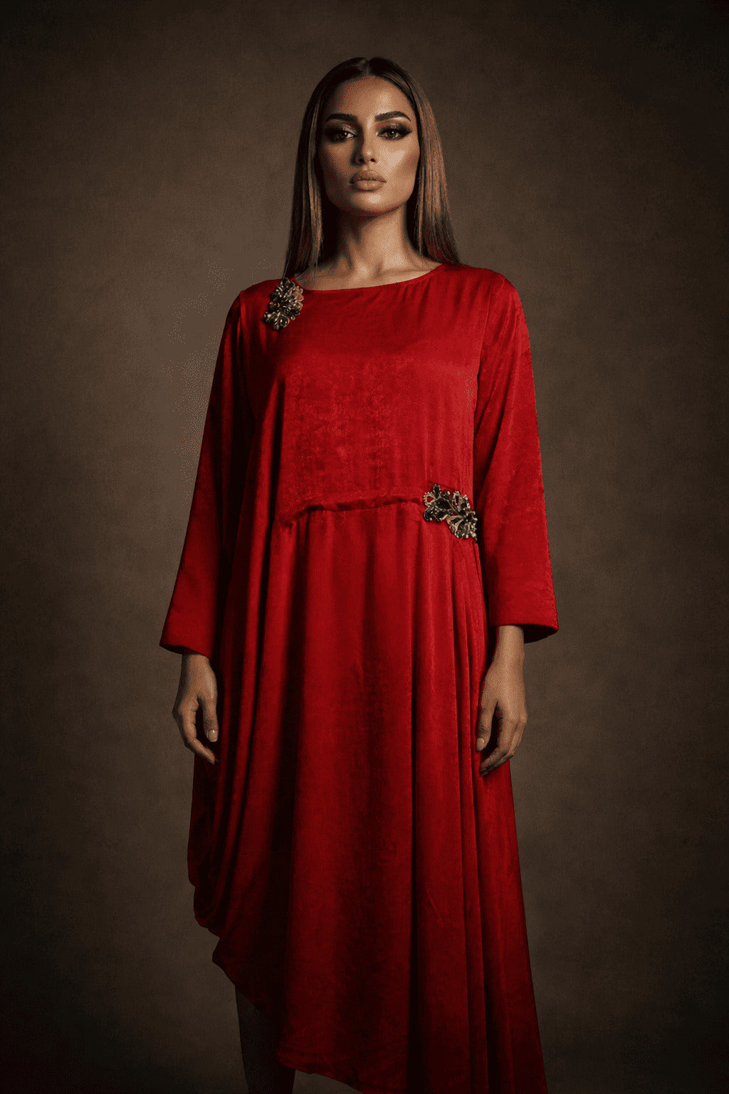 E4-7_RED_ES Crimson Red Minimal Kaftan