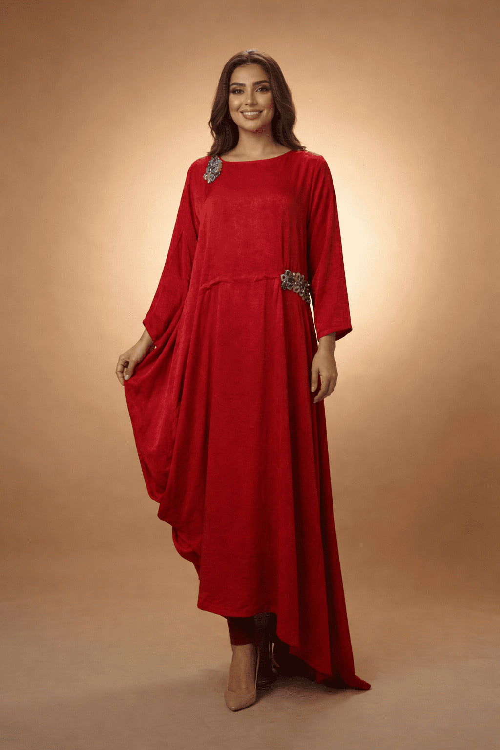 E4-7_RED_ES Crimson Red Minimal Kaftan