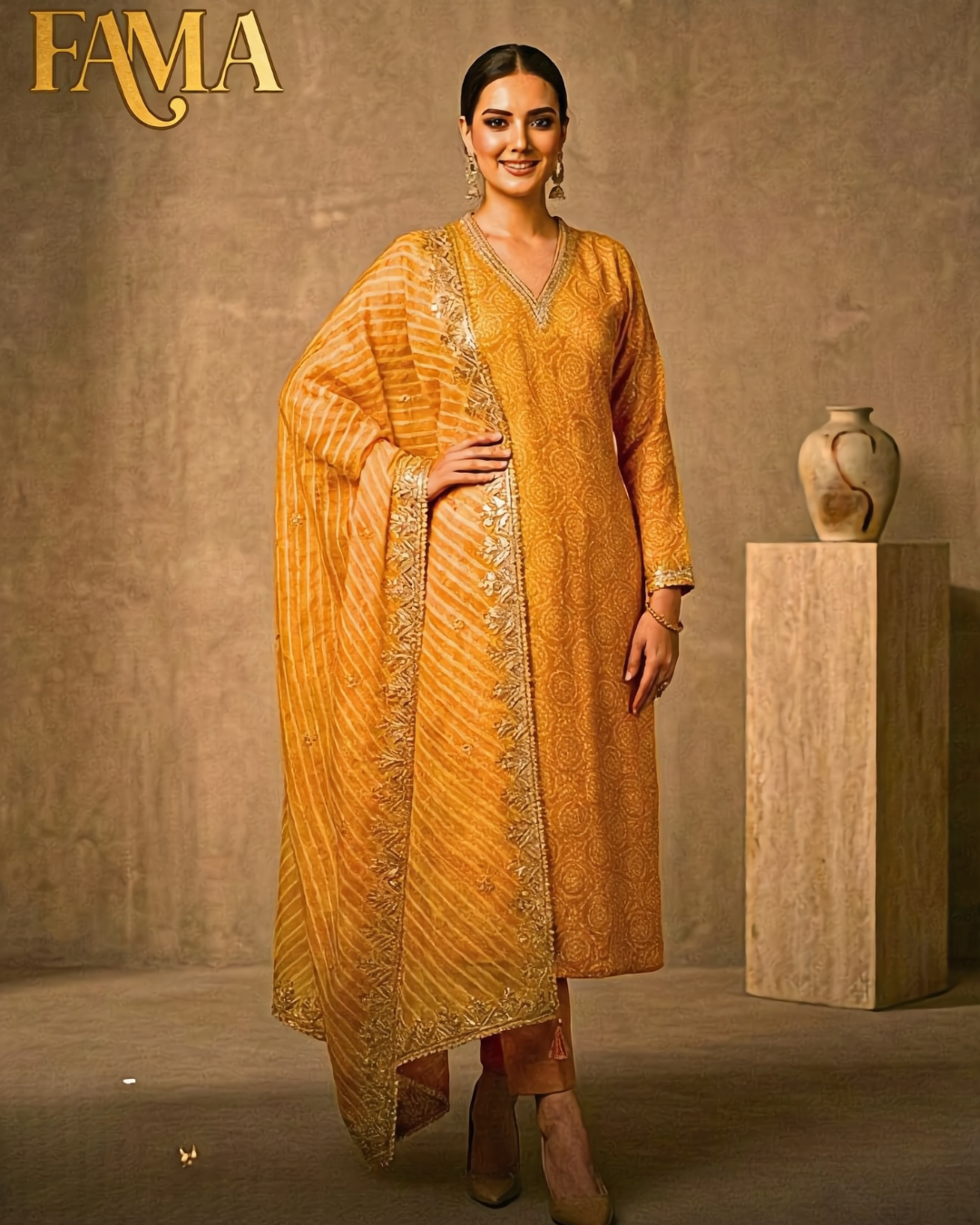 FS Saffron Glow Embroidered Kaftan Set FS-2/Y/5