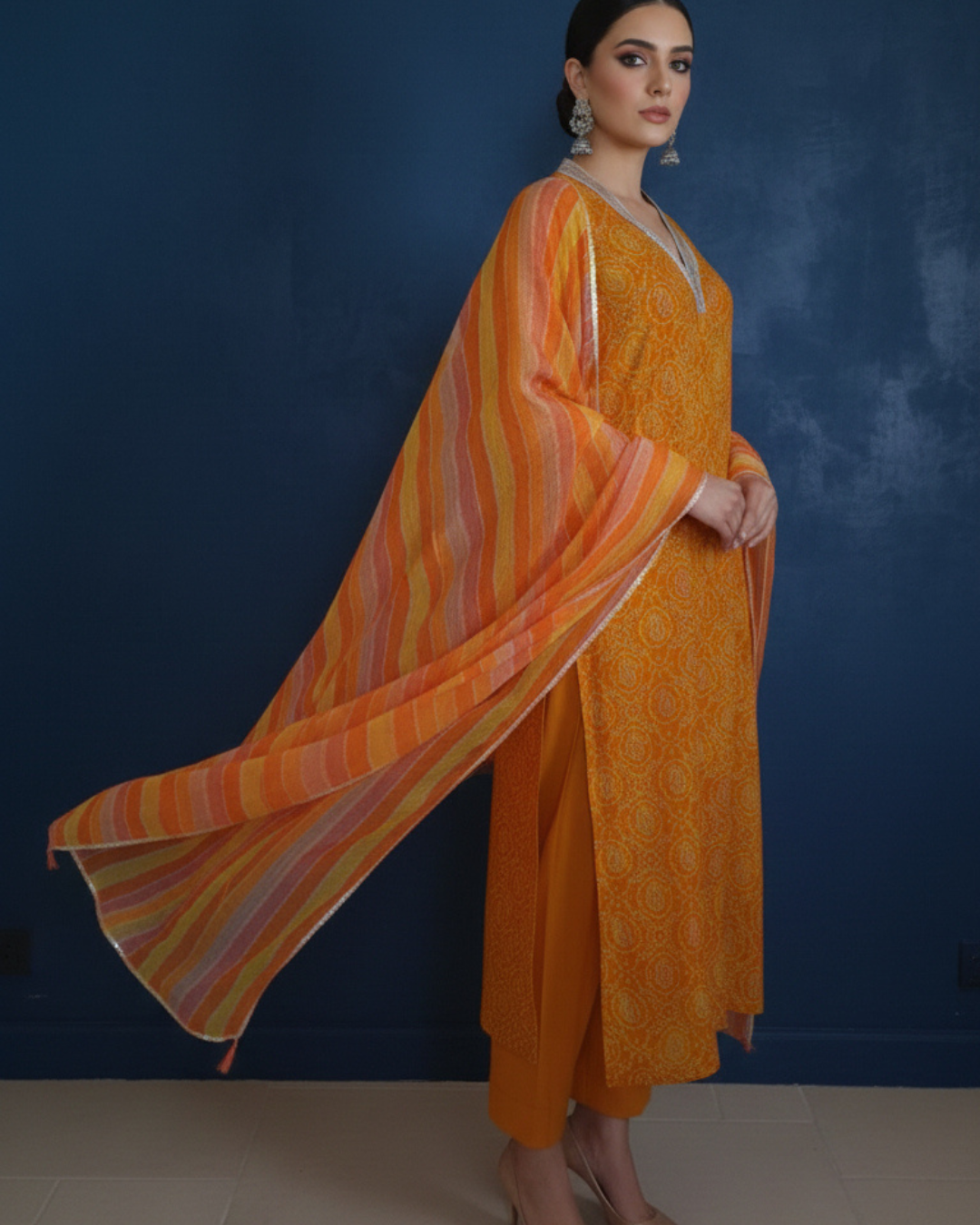 FS Saffron Glow Embroidered Kaftan Set FS-2/Y/5